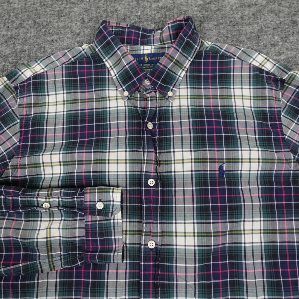 Polo‎ Ralph Lauren Button Down Shirt Mens Extra Large Blue Plaid Classic Fit